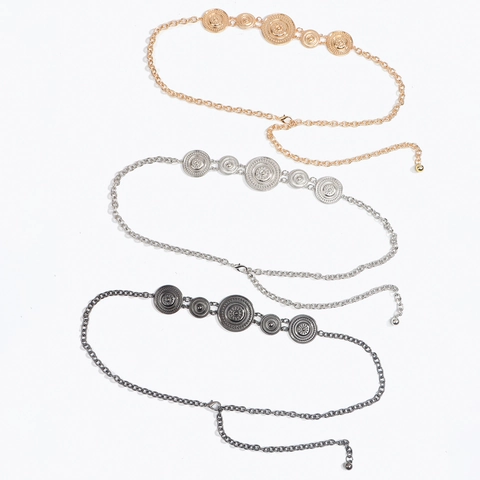 Cintura a Catena in Metallo Vintage Bohemian da Donna Medaglione con Raggi di Sole a Rilievo Cintura Regolabile per Abiti Accessorio Moda
