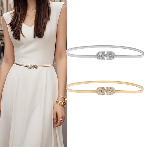 Elegante Catena in Vita in Metallo Elastico per Donna Fibbia ad Incastro con Strass Cintura Sottile per Vestito