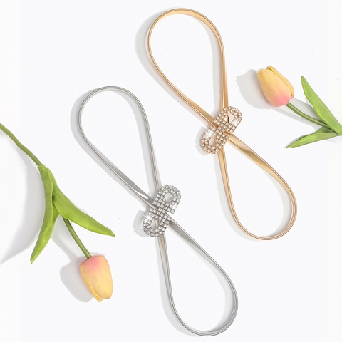 Elegante Catena in Vita in Metallo Elastico per Donna Fibbia ad Incastro con Strass Cintura Sottile per Vestito