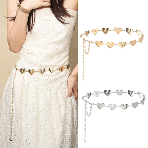 Cintura a Catena in Metallo a Forma di Cuore da Donna Vintage Catena da Vita Regolabile per Abiti Oro Argento Accessori Gioielli