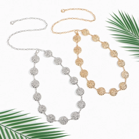 Cintura a Catena da Vita in Metallo Vintage per Donna Oro Argento Cintura a Dischi Rotondi Martellati Catena Decorativa per Abiti