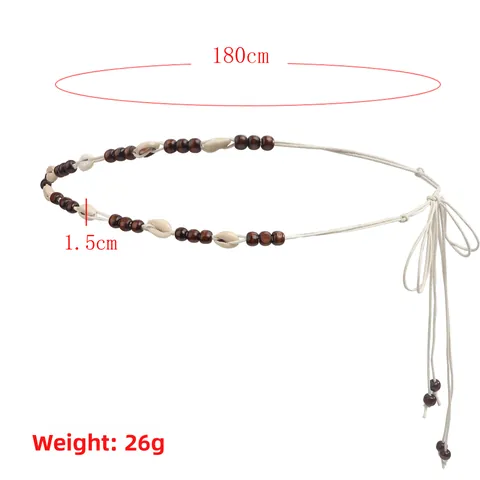 Catena da Vita Intrecciata Bohémien per Donna Con Conchiglie Perline in Legno Cintura Etnica Tessuta a Mano Con Nappine