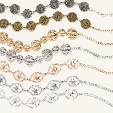Catena da Vita in Metallo Vintage per Donna Cintura Regolabile in Lega Oro Argento per Abiti Boho Stella Cava Intagliata Catena a Maglie per la Vita Gioielli