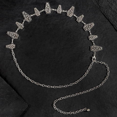 Catena da Vita Donna Gotica Con Ciondolo a Bara e Teschio Argento Antico Metallo Regolabile Punk Y2K Gioielli Cintura per Halloween