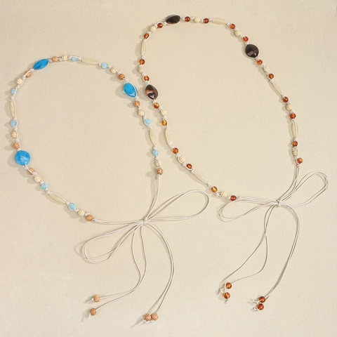 Bohemian Ethnic Style Handmade Woven Waist Chain For Women Vintage Wax Cord Beaded Waist Rope Belt For Dresses