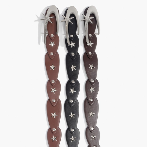 Vintage Y2K Damen PU Leder Stern Mond Gürtel Punk Dekorative Taille Gürtel Für Kleider Mädchen Mode Trendy Accessoires