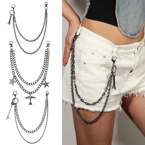 Lagenweise Metall Hosenkette Mit Schraubenschlüssel Flugzeug Schlüssel Stern Anhänger Gothic Punk Hip Hop Taillenkette Schmuck