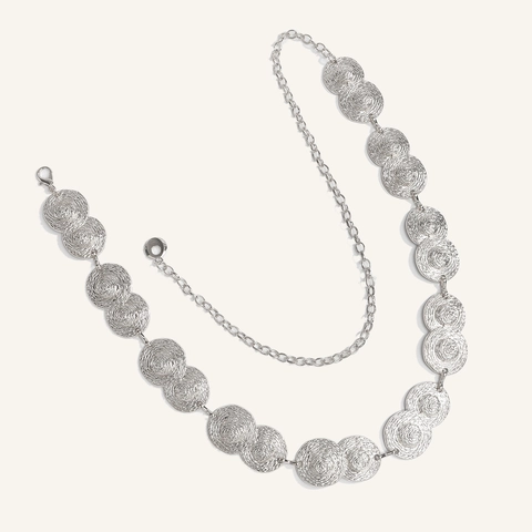 Boho Metall Scheiben Taillenkette Gürtel für Damen Verstellbarer Geometrischer Strukturierter Kreis Gliedergürtel für Kleider Modeaccessoire