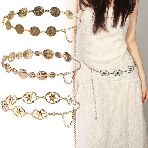Catena da Vita in Metallo Vintage per Donna Cintura Regolabile in Lega Oro Argento per Abiti Boho Stella Cava Intagliata Catena a Maglie per la Vita Gioielli