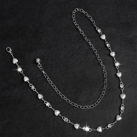 Catena da Vita in Lega di Zinco da Donna con Cuore Perle Artificiali e Strass Cintura a Catena Regolabile per Vestito Argento