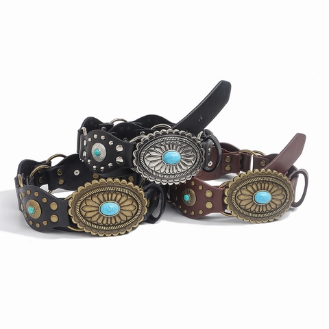 Cintura con Rivetti in Turchese Western Cowboy da Donna Cintura in Pelle PU Boemia Vintage Cinturino Decorativo alla Moda