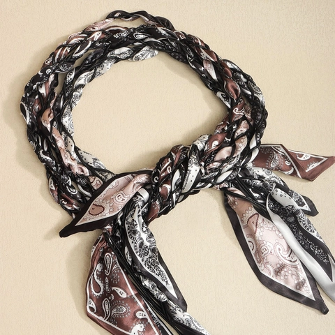Cintura Bohemien Intrecciata in Poliestere per Donna Corda Girovita Vintage Con Stampa Paisley e Grani in Legno Etnica
