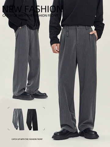 Ανδρικό Μινιμαλιστικό Παντελόνι Polyester με Ίσια Γραμμή Casual Business Πτύχωση Φαρδύ Παντελόνι Μονόχρωμο Ευέλικτο Μοντέρνο Παντελόνι