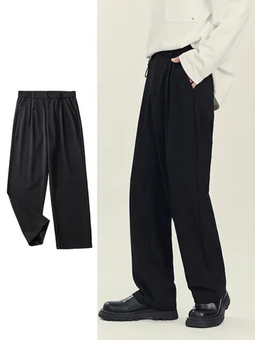 Ανδρικό Μινιμαλιστικό Παντελόνι Polyester με Ίσια Γραμμή Casual Business Πτύχωση Φαρδύ Παντελόνι Μονόχρωμο Ευέλικτο Μοντέρνο Παντελόνι