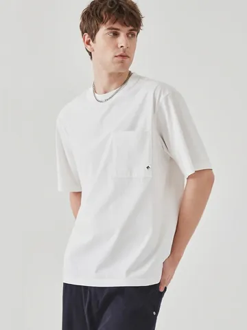 Maglietta da Uomo Minimalista in Cotone a Maniche Corte Tinta Unita Girocollo Casual con Taschino Moda Abbigliamento