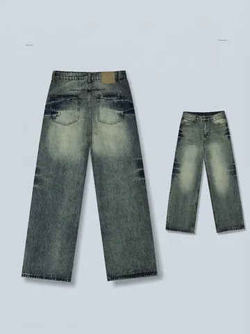 Ανδρικό Vintage Washed Straight Denim Jeans Αμερικάνικο High Street Style Ρετρό Φθαρμένο Βαμβακερό Μακρύ Παντελόνι Streetwear Casual