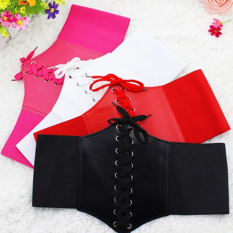 Cintura a Corsetto Vintage da Donna con Lacci Fascia Elastica Larga Sotto-seno in Similpelle Modellante Accessorio Moda
