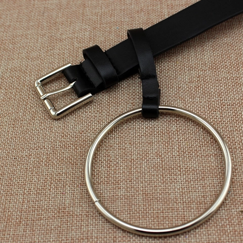 Cintura da Donna alla Moda in Ecopelle Con Grande Decorazione ad Anello Circolare Fibbia ad Ardiglione Vintage per Jeans Abiti