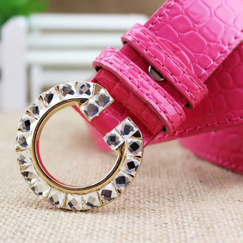 Women Fashion Faux Leather Belt With Rhinestone G Buckle Crocodile Pattern Waistband Ladies Versatile Decorative Belt For Party Daily Wear