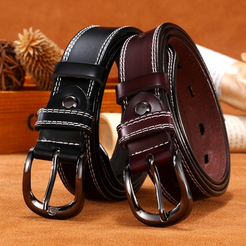 Cintura in Crosta di Cuoio Vintage da Donna Design a Doppia Cucitura Fibbia ad Ardiglione in Lega Casual Quotidiana per Jeans Abito Accessori