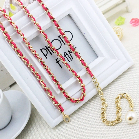 Elegant Metal Woven Waist Chain For Women Sweet Artificial Pearl Pendant Decorative Dress Belt Adjustable Fashion Accessory
