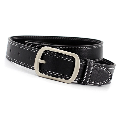 Cintura da Donna Vintage con Doppia Cucitura in Pelle Artificiale Fibbia Quadrata in Lega Accessorio Moda per Jeans