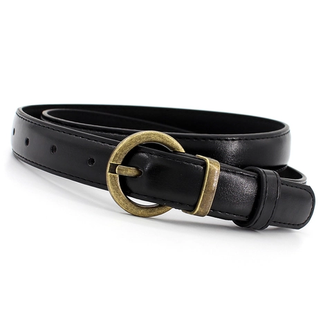 Women Vintage PU Leather Belt With Round Alloy Buckle Casual Versatile Thin Waist Belt For Dresses Jeans Students Fashion