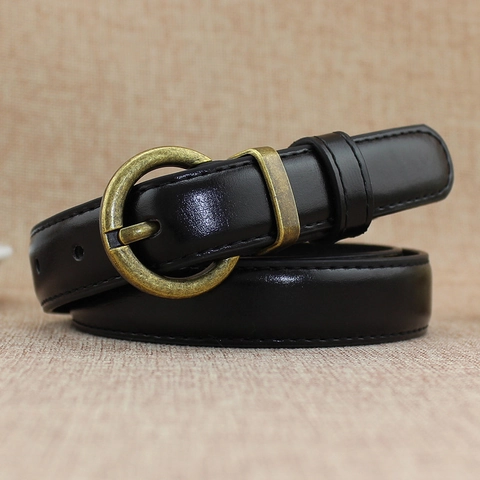 Damen Vintage PU Ledergürtel Mit Runder Legierungsschließe Lässig Vielseitig Schmaler Taillengürtel Für Kleider Jeans Studenten Mode