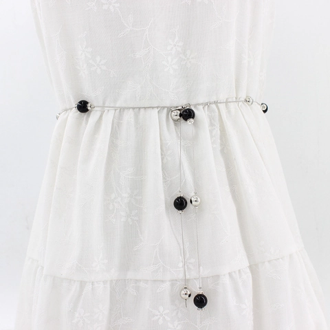Elegante Cadena de Cintura de Metal para Mujer Con Incrustaciones de Perlas Artificiales y Strass Cinturón Fino Ajustable Para Vestidos