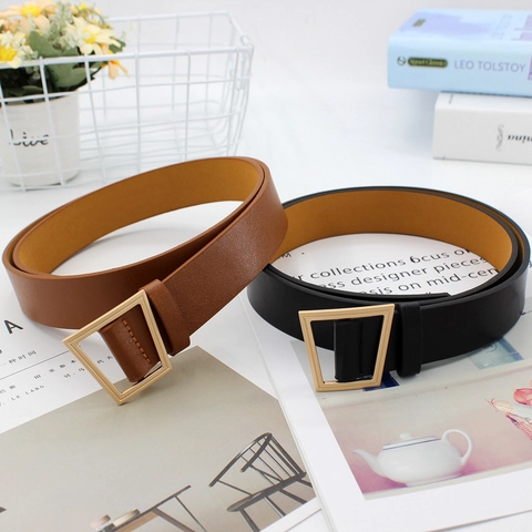 Damen Retro Geometrische Trapez Legierung Schnalle Kunstleder Gürtel Mode Vielseitig Student Taille Gürtel Täglich Accessoire