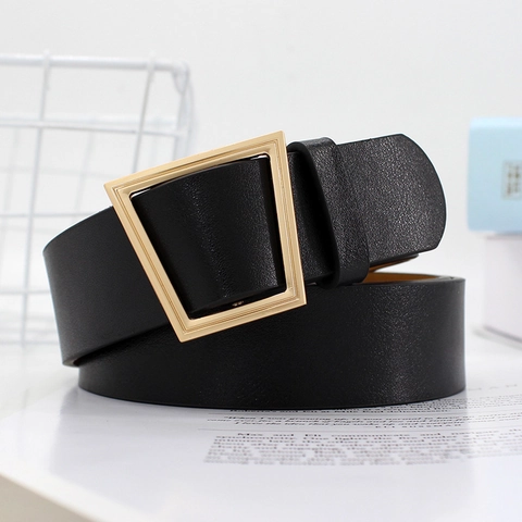 Damen Retro Geometrische Trapez Legierung Schnalle Kunstleder Gürtel Mode Vielseitig Student Taille Gürtel Täglich Accessoire