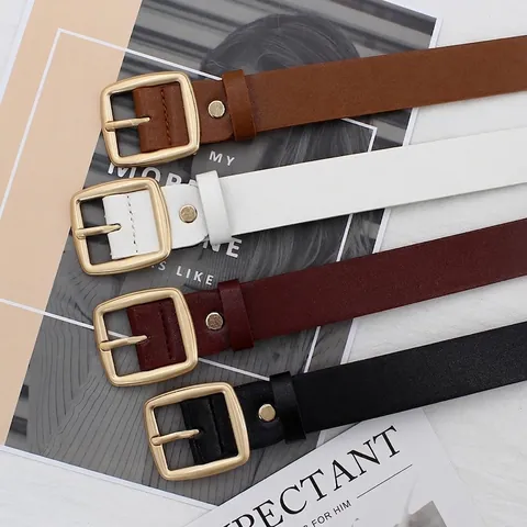 Ceinture Femme Rétro Minimaliste en Similicuir Avec Boucle Carrée en Métal Doré Chic Mode Ceinture de Taille pour Jeans Robe Dame