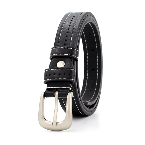 Women Casual PU Leather Belt Vintage Pin Buckle Waistband Contrast Stitching Perforated Thin Decorative Waist Belt For Jeans Dresses