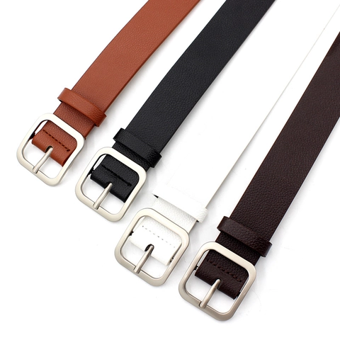 Women Fashion Faux Leather Belt Alloy Square Pin Buckle Solid Litchi Texture Versatile Waist Belt For Jeans Dresses