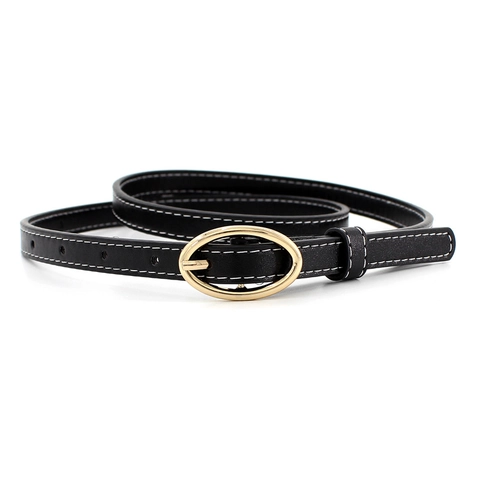 Cintura da Donna Sottile in Ecopelle Fibbia Ovale in Lega Cintura Decorativa per Abiti Con Cuciture a Contrasto Accessorio Versatile