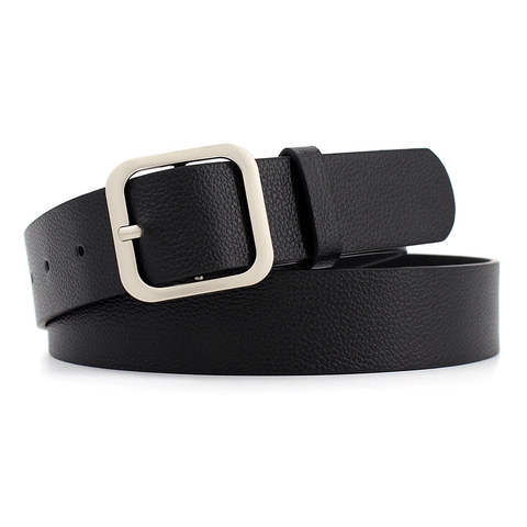 Women Fashion Faux Leather Belt Alloy Square Pin Buckle Solid Litchi Texture Versatile Waist Belt For Jeans Dresses