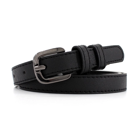 Women Faux Leather Thin Belt Simple Square Alloy Pin Buckle Korean Fashion Waistband For Jeans Dresses Solid Color Belt