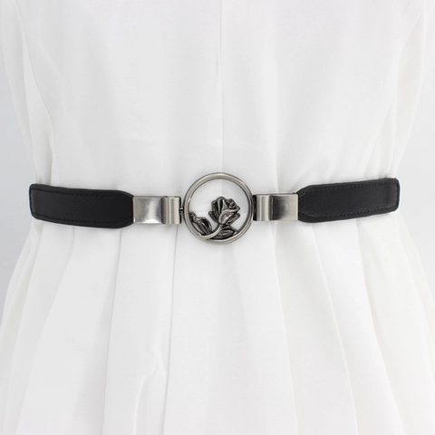 Cintura Elastica Sottile da Donna Vintage Fibbia in Metallo Rosa Cintura a Corsetto in Ecopelle per Abiti Cinturino Retrò