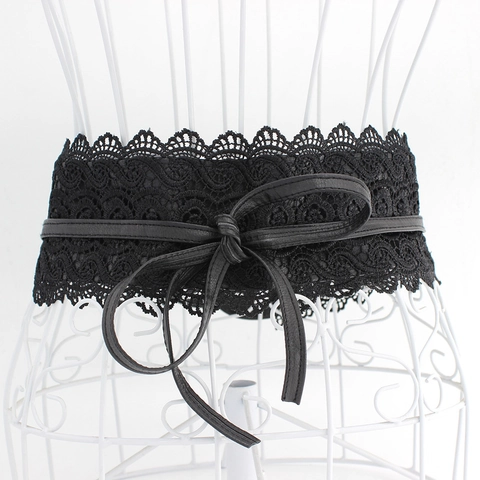 Cintura Corsetto Larga in Pizzo da Donna Elegante Cintura in Ecopelle con Fiocco per Abiti Cintura Decorativa a Fiori