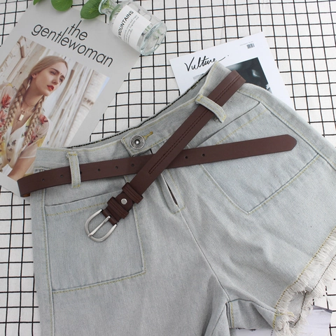 Retro Chic Women's PU Leather Belt With Metal Pin Buckle Boyfriend Style Slim Fashion Waistband For Jeans Pants Decorative Waist Belt