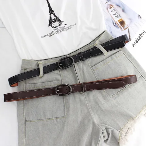 Cintura Sottile da Donna in Pelle Sintetica Con Fibbia Ovale in Lega Cuciture a Contrasto Semplice Cinturino Casual per Jeans Abiti Accessori Donna