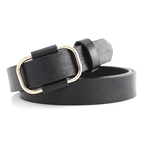 Cintura Sottile da Donna in Pelle PU Minimalista Con Fibbia in Lega Ovale Dorata Cinturino Regolabile Senza Fori Per Jeans Abiti