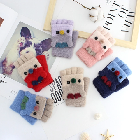 Guanti a Maglia per Bambini Simpatico Cervo Cartone Animato con Tapa Morbido Acrilico Caldi Invernali a Mezze Dita per Scrivere Scuola