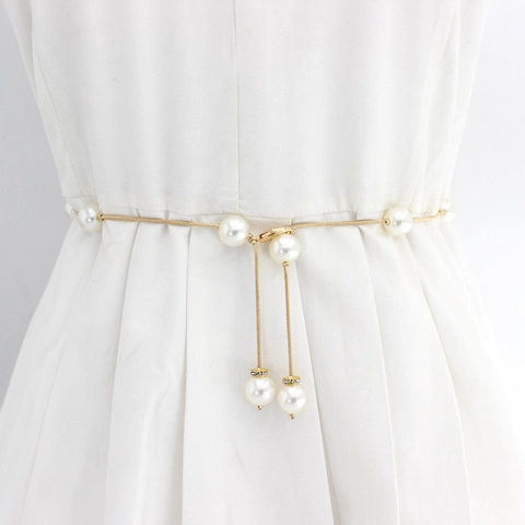 Elegante Catena In Vita Da Donna Con Perle Artificiali E Maglie In Lega Sottile Cintura Decorativa Per Abito Oro Argento