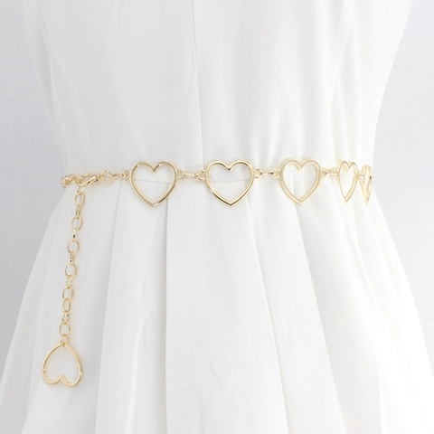 Ceinture Chaîne en Métal Ajourée en Forme de Coeur pour Femmes Polyvalente Or Argent Chaîne de Taille Ajustable Accessoire Robe