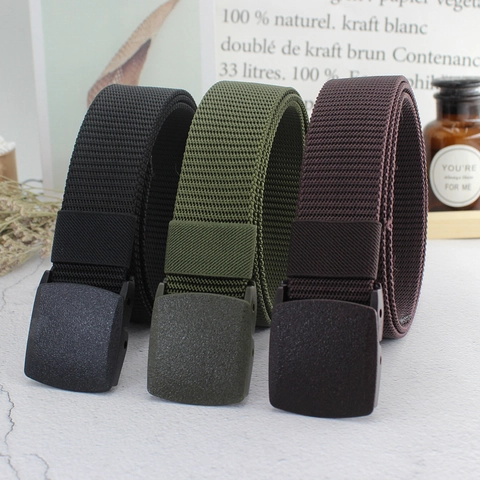 Ceinture en Toile de Mode Hommes Femmes Boucle Automatique en Plastique Non Métallique Hypoallergénique Ceinture Tactique Réglable