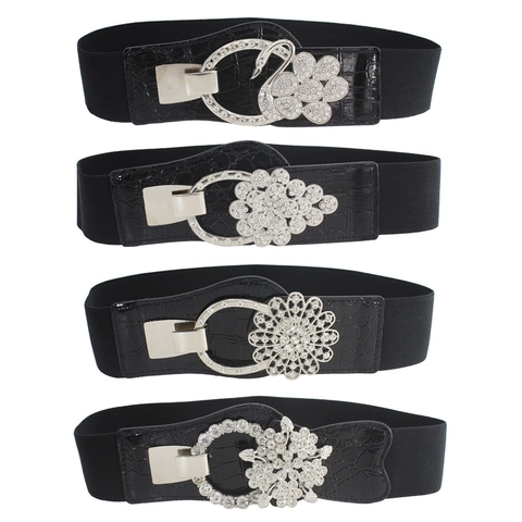 Cintura a Corsetto Elastica da Donna con Fibbia in Strass Motivo Coccodrillo in Ecopelle Cintura Larga per Decorazione Vestiti
