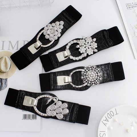 Cintura a Corsetto Elastica da Donna con Fibbia in Strass Motivo Coccodrillo in Ecopelle Cintura Larga per Decorazione Vestiti