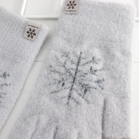 Dames Winter Gebreide Handschoenen Sneeuwvlokpatroon Touchscreen Volledige Vinger Wanten Mode Verdikte Effen Kleur Handwarmer