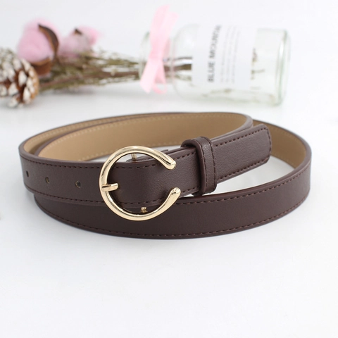 Dames Mode Kunstleer Riem C-Vormige Gouden Doornsluiting Smalle Dunne Taille Strap Voor Jeans Jurken Dame Retro Legering Riem